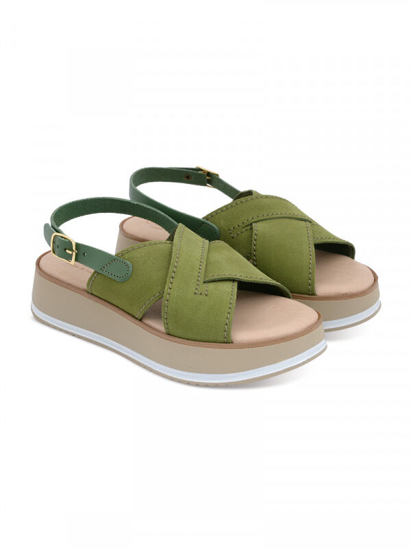 PERA CARLO SANDALS Sandale ravne CAMOSCIO-SALVIA---PELLE-GREEN