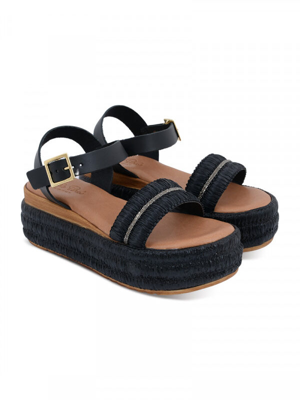 PERA CARLO SANDALS Sandale ravne PELLE-NERO---RAFIA-NERO